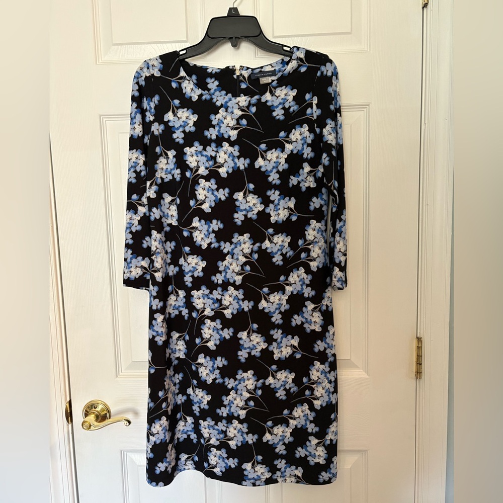 Tommy Hilfiger Black and Blue Floral 3/4 Sleeve Dress